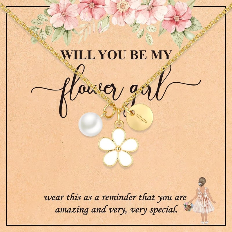 ELLEZZA Valentines Day Gifts for Kids-Flower Girl Gift,Initial Letter Necklace for Flower Girl,14K Gold Plated Proposal Gifts on Wedding Bridal Party - Image 1